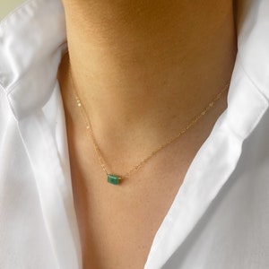 Emerald necklace, genuine green emerald, rectangular stone, 9ct gold, gold filled, rose gold filled, sterling silver chain