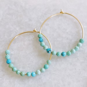 Turquoise hoop earrings, gemstone hoops, boho hoops, gold filled or silver hoops