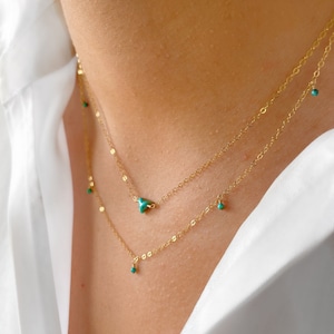 Turquoise layering necklace set, tiny turquoise triangle, 9ct gold, gold filled, rose gold filled or sterling silver chain