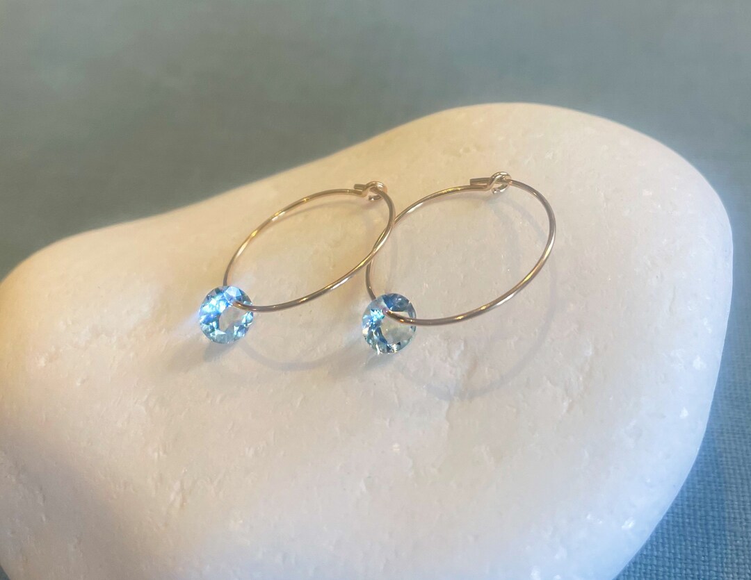Aquamarine Hoop Earrings, Natural Aquamarine, Gold Filled Hoops, Silver ...