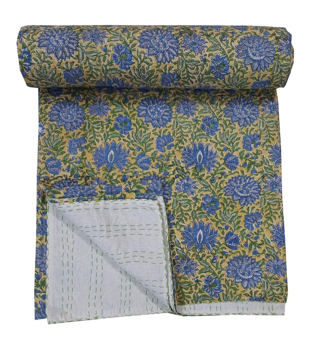 Green Kantha Quilt, Kantha Quilt, Indian Kantha Quilt, Vintage Kantha