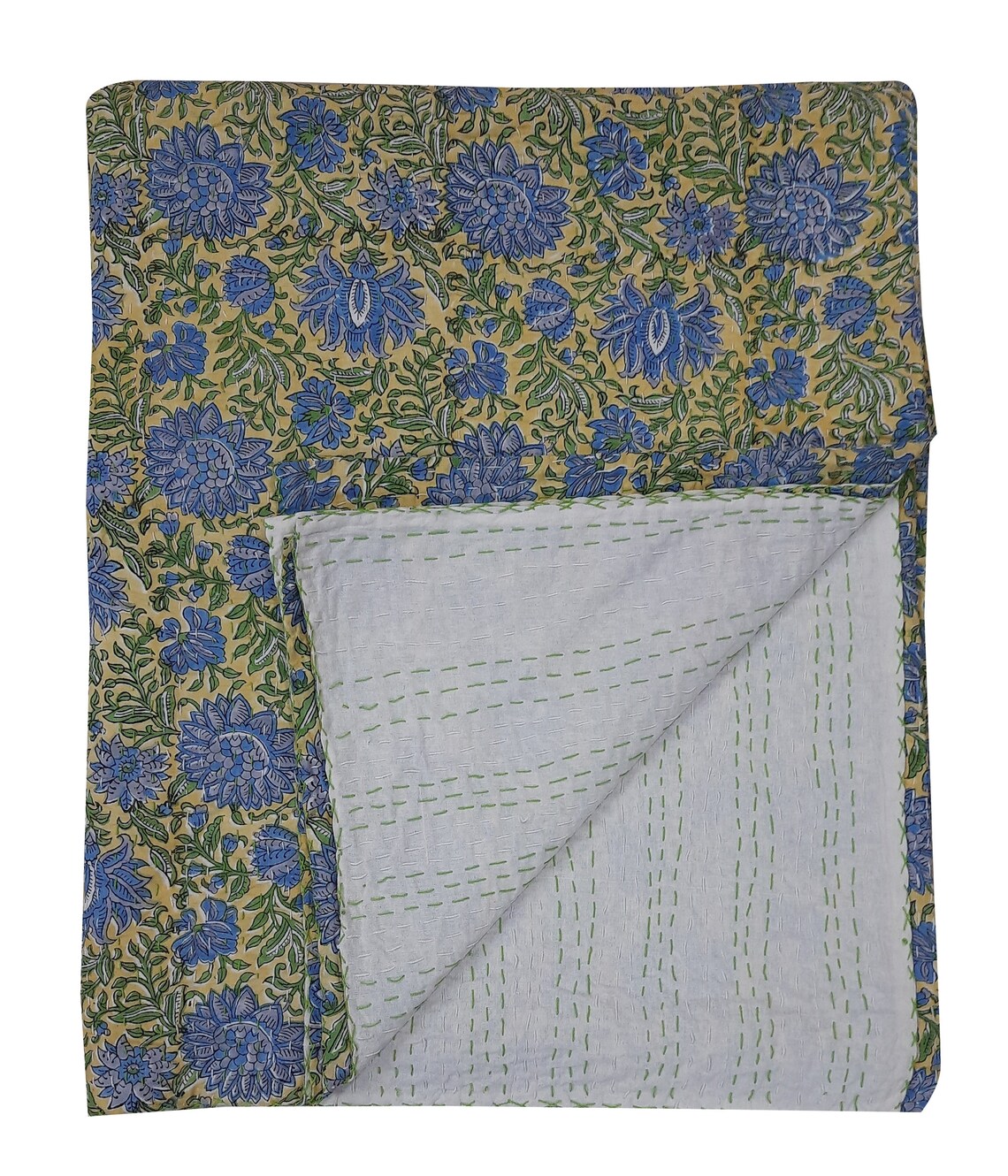 Green Kantha Quilt Kantha Quilt Indian Kantha Quilt Vintage Etsy
