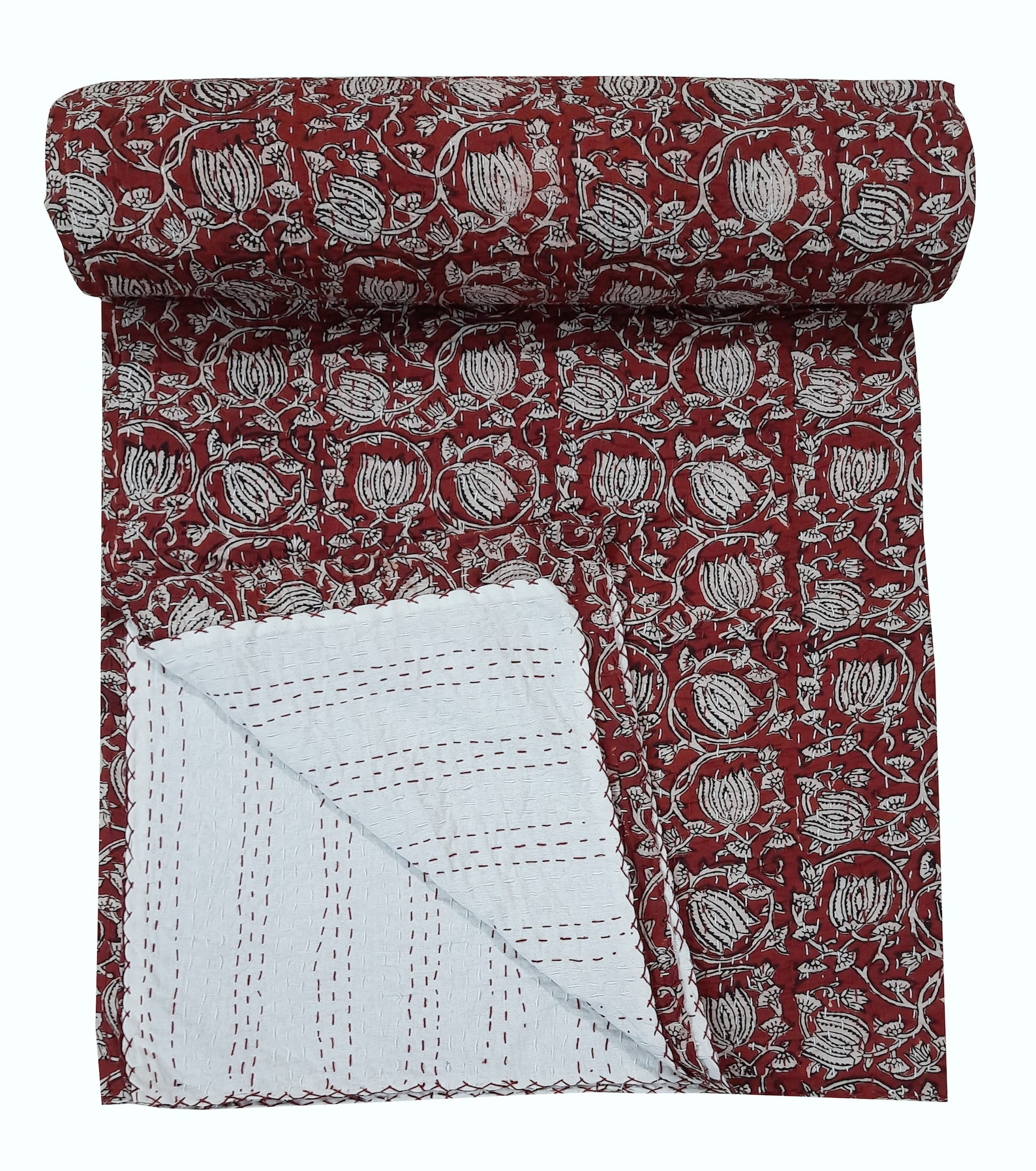 Hand Block Print Cotton Kantha Quilt Indian Kantha Quilt Etsy