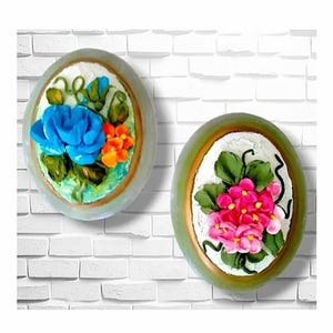 Handmade Ceramic Floral Wall Art Set: Oval Home Decor