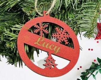 Árbol de Navidad de madera personalizado Glitter Christmas Tree with Snowflakes - Colgante Tree Ornament