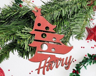 Nombre navideño de madera personalizado Glitter Christmas Tree - Colgante