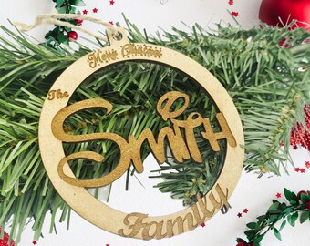 Adorno de madera personalizada de la familia de Navidad - Adorno de árbol colgante