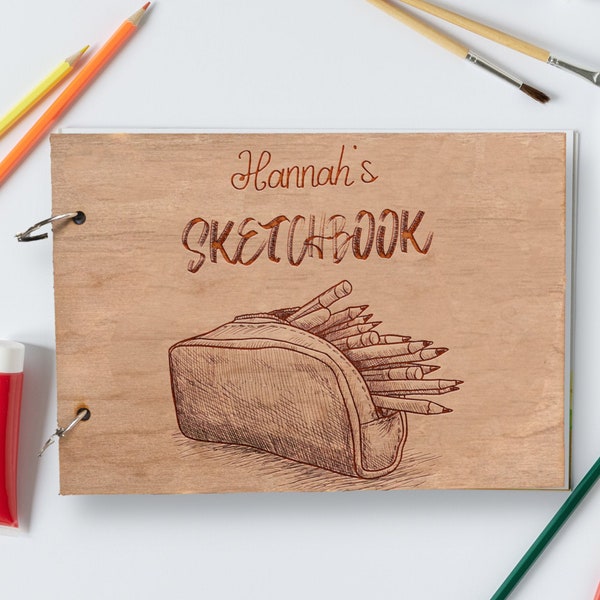 Personalised A5 Wooden SketchBook Engraved / Photo album - Rustic Sketchbook - Wooden Sketchbook - Eco Friendly - 160gsm Paper - Pencil Case