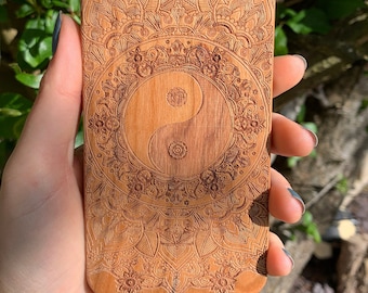 Kirsche Handyhülle aus Holz Ying Yang Mandala iPhone 5 / 6 / 7 / 8 / 6+ / 7+ / 8+ / SE2020, Samsung Galaxy S7 / S7Edge / S8 / S8+ / S9 / S9+
