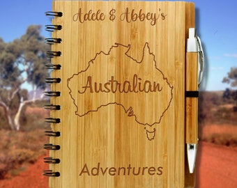 Australian Adventure Personalised A5 Bamboo Notebook / Travel Diary / Journal - Eco Friendly Sustainable Gift for Travellers