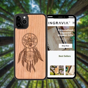 Personalised Wooden Phone Case with Dreamcatcher Bee Design iPhone 12 11, Samsung S21 S20, Google Pixel 5, Huawei Eco Friendly Gift image 5