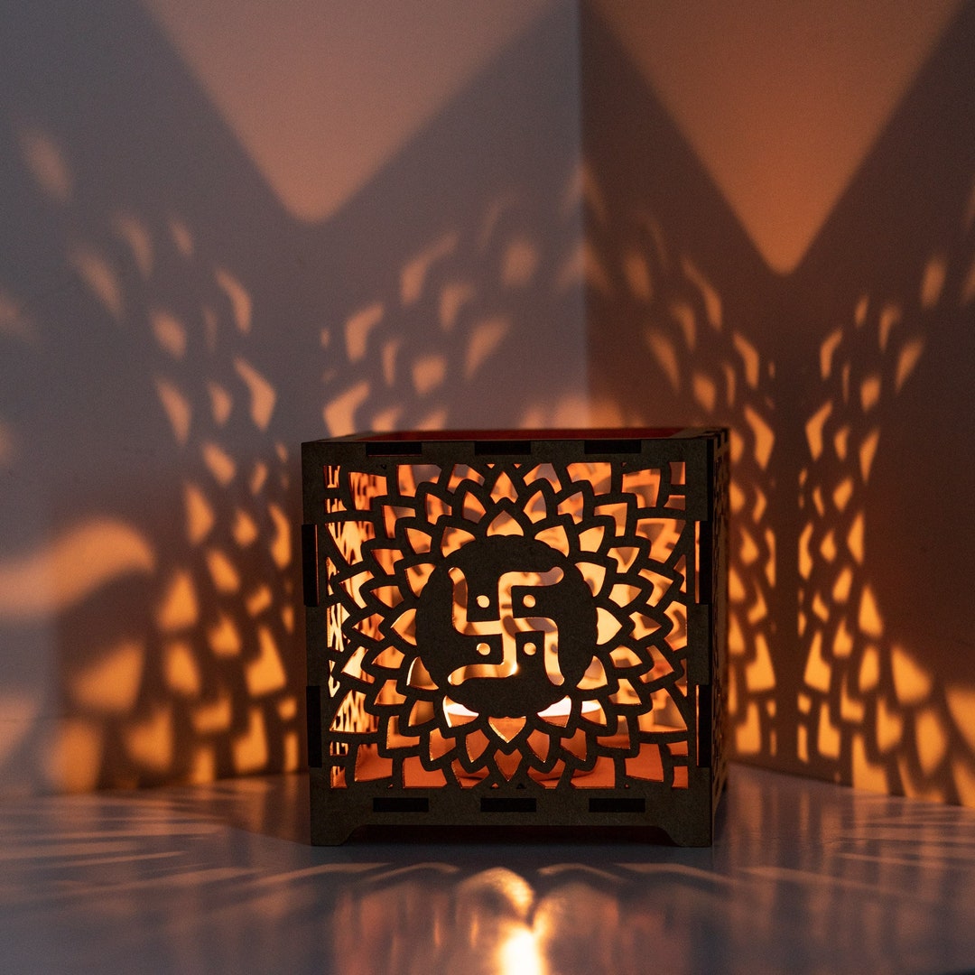 Personalised Wooden Lantern Box Diwali Gift With Free Keyring / Candle
