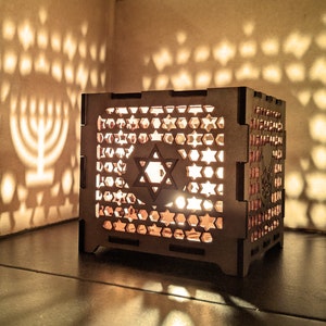 Personalised Wooden Lantern Box / Candle Holder / Stationary Holder / Tissue Box - Hanukkah Chanukah Menorah Lantern