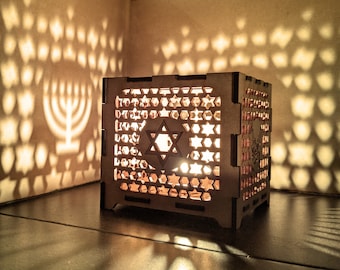 Personalised Wooden Lantern Box / Candle Holder / Stationary Holder / Tissue Box - Hanukkah Chanukah Menorah Lantern