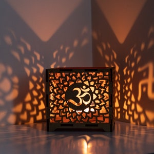 Personalised Wooden Lantern Box free gift / Candle Holder / Stationary Holder / Tissue Box Diwali Gift  Aum Saathyo and Ganesh Signs
