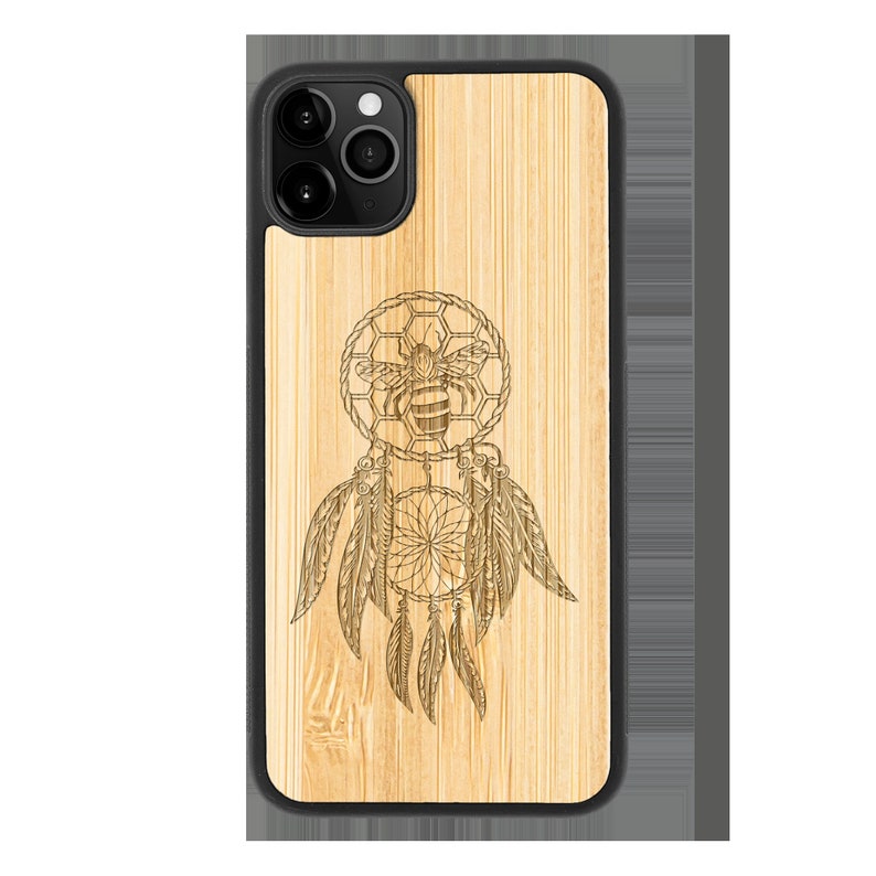 Personalised Wooden Phone Case with Dreamcatcher Bee Design iPhone 12 11, Samsung S21 S20, Google Pixel 5, Huawei Eco Friendly Gift image 9