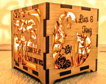 Personalised Wooden Lantern Box / Candle Holder / Tissue Box - Couples Anniversary Lantern with free Gift / 5th Anniversary custom gift