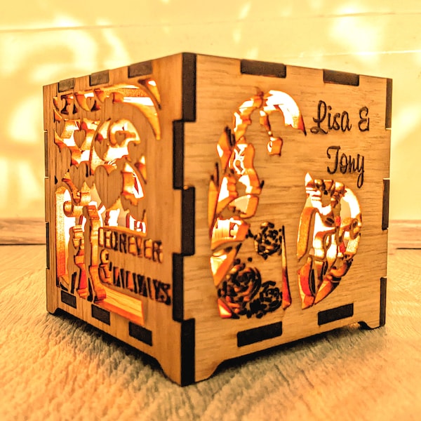 Personalised Wooden Lantern Box / Candle Holder / Tissue Box - Couples Anniversary Lantern with free Gift / 5th Anniversary custom gift