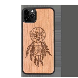 Personalised Wooden Phone Case with Dreamcatcher Bee Design iPhone 12 11, Samsung S21 S20, Google Pixel 5, Huawei Eco Friendly Gift image 7