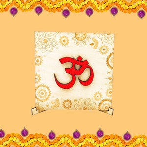 Personalised Wooden Engraved Diwali Card with Glitter Aum Symbol