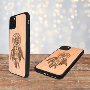 Personalised Wooden Phone Case with Dreamcatcher Bee Design iPhone 12 11, Samsung S21 S20, Google Pixel 5, Huawei Eco Friendly Gift image 3