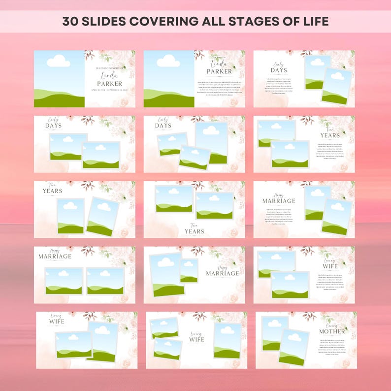 Funeral Slideshow Template, Long Celebration of Life Powerpoint Slide