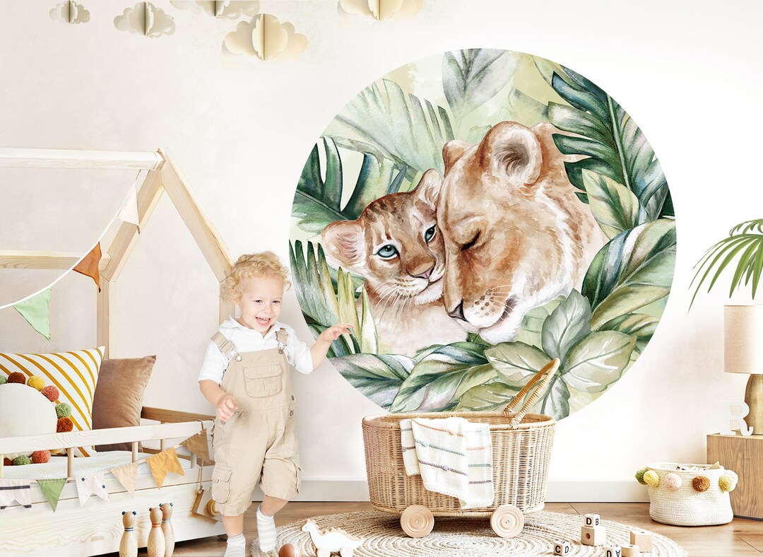 Runder Wandsticker Raubtiere Löwen Wandaufkleber Babyzimmer