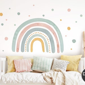 Regenbogen XXL Wandsticker für Kinderzimmer Aquarell Punkte Wandtattoo für Babyzimmer Boho Wandaufkleber Herzen Deko selbstklebend DL5013 Bild 2