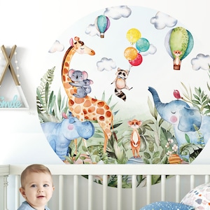 round wall sticker safari animals giraffe elephant wall sticker baby room boy wall decal children&#39;s room girl DL563