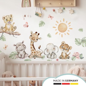 XXL Wall Sticker Set Safari Animals Baby Wall Stickers for Children's Room Wall Stickers for Baby Room Giraffe Lion Self-Adhesive Decoration DL5077