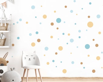 120 cercles set autocollant mural pour chambre de bébé points bleu clair jaune autocollant mural points adhésifs chambre d'enfant autocollant mural autocollant DL907