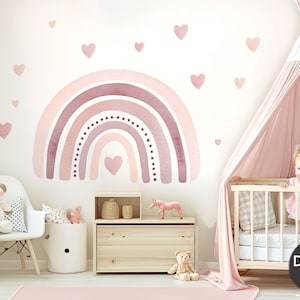 Stickers muraux arc-en-ciel XXL pour chambres d'enfants stickers muraux à pois aquarelle pour chambres de bébé stickers muraux bohème décoration coeurs autocollants DL5013 image 6