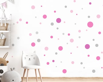 Dots Lot de 172 stickers muraux à pois adhésifs pour chambre d'enfant - Cercles à pois - Autocollants muraux pour chambre de bébé - Rose rose gris DL981