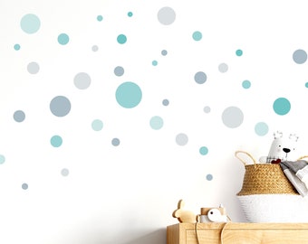 Autocollant mural 86 points chambre d'enfant fille cercles garçon I gris turquoise I sticker mural points adhésifs sticker mural set points colorés autocollants DL3