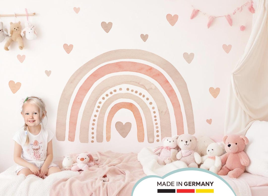 Rainbow Wall Sticker With Hearts, Large Wall Decal for Children's Room ...