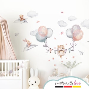 Katze mit Luftballons Wandtattoo Tiere Kinderzimmer Wandsticker für Babyzimmer Wandaufkleber selbstklebend Wanddeko DL840