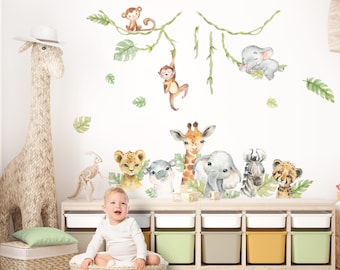 Conjunto de animales de Safari, pegatina de pared para habitación de niños, tatuaje de pared de jungla para habitación de bebé, pegatina de pared, decoración autoadhesiva DL916