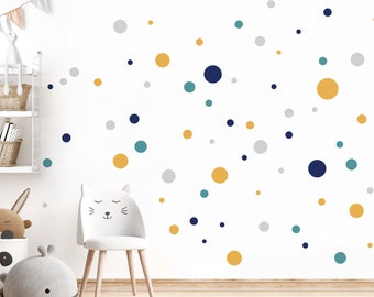 Points 120 pièces stickers muraux cercles chambre d'enfant autocollant mural jaune bleu menthe chambre de bébé autocollant mural points auto-adhésifs DL904