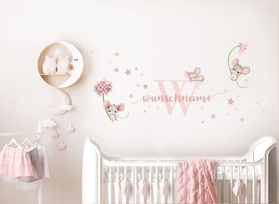 Wall Decal Self-adhesive Girl\'s Room Mice With Desired Name Sticker  Children\'s Room Wall Sticker Stars Wall Sticker Flowers Letter DL751 - Etsy  Israel