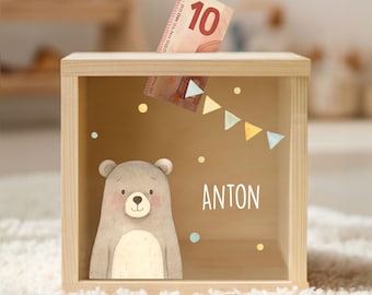 Personalized money box, wooden money box, money box for girls, gifts for births, back-to-school gifts, baby gifts, christening gifts YHL1014