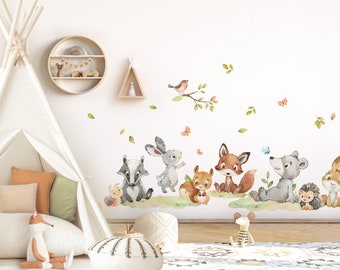 Sticker mural animaux de la forêt ensemble tatouage mural pour chambre d'enfant lapin renard branche bébé chambre sticker mural décoration murale DL956