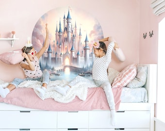 XXL wall tattoo castle wall sticker for children's room fairy tale wall sticker girl pink baby room decoration bedroom self-adhesive DL5048