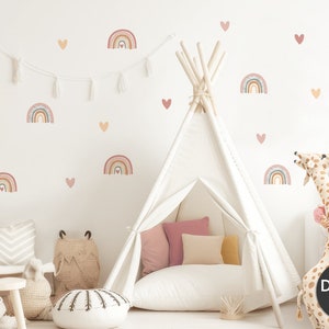 Wandtattoo viele Regenbogen Set Wandsticker für Kinderzimmer Boho Herzen Wandaufkleber für Babyzimmer Deko selbstklebend DL997 Bild 2