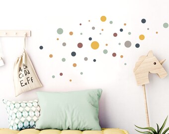 Sticker mural Wall Sticker Chambre d’enfants Filles Garçons 86 Cercles Bleu Jaune Menthe Mur Décoration Points Chambre Bébé Murale Autocollant Mur DL697