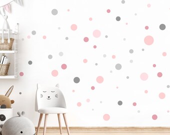 Cercles 172 pièces stickers muraux pour chambres d'enfants set de points adhésifs stickers muraux à pois stickers muraux pour chambre de bébé autocollants rose gris DL980