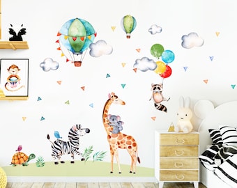 Sticker Mur Safari Party Mural Girafe Zèbre Mur Décalcomanie Filles Nursery Sticker Garçon Décoration Autocollant Bébé Chambre DL313