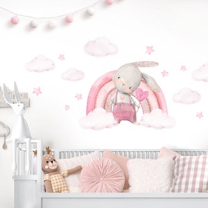 Wall sticker pink rainbow and bunny wall sticker for children's room baby wall sticker wall decoration DL826