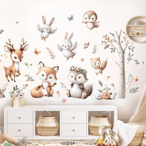 XXL forest animals set wall sticker for children's room deer wall sticker for baby room fox wall sticker flowers decoration self-adhesive DL5043