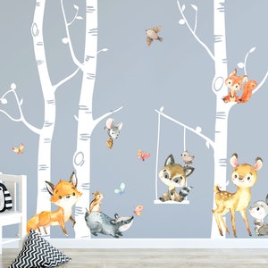 Wall Decal Wall Sticker Children's Room Animals Forest Wall Sticker Birch Trunks Wall Decoration Game Room Baby Mural Girl Boy Child DL660