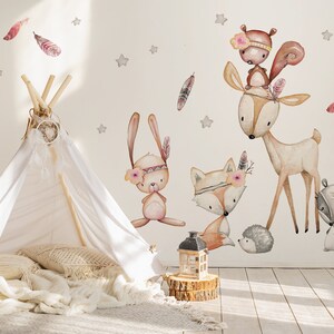 Wall decal forest animals with stars & feathers deer wall sticker girl wall sticker children's room decoration sticker DL488